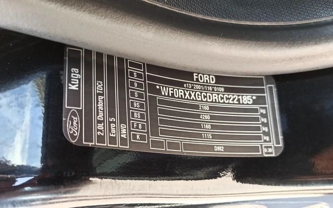 Ford Kuga cena 46900 przebieg: 152708, rok produkcji 2012 z Ożarów małe 742